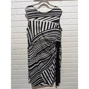 R & K Womens Black White Abstract Stripes Tie Waist Side Bow Midi Dress Size 18W